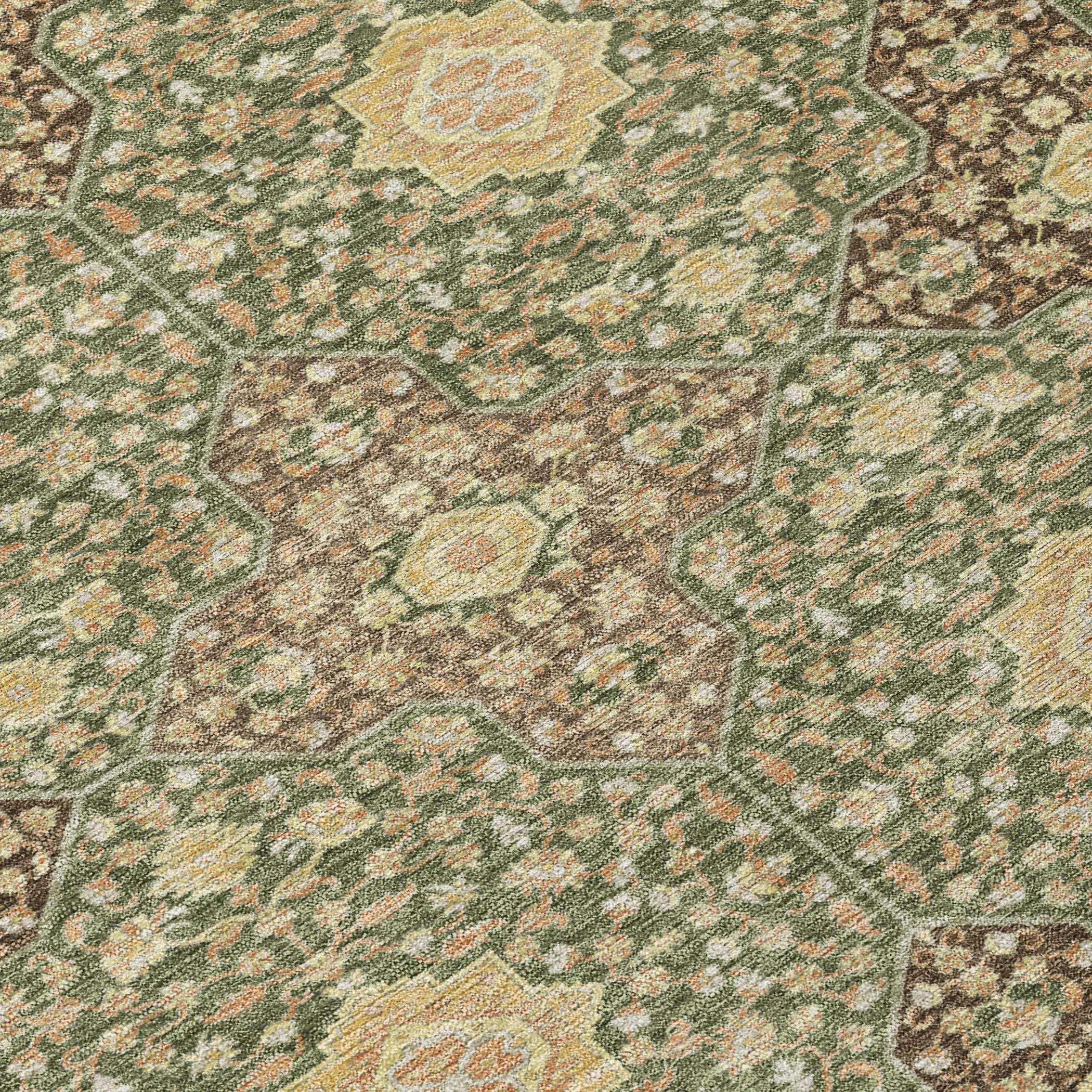 10' X 14' Olive Green And Chocolate Damask Washable Indoor Outdoor Area Rug Homeroots Outdoor