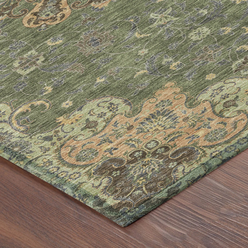 10' X 14' Olive Green And Chocolate Floral Medallion Washable Indoor Outdoor Area Rug Homeroots Outdoor