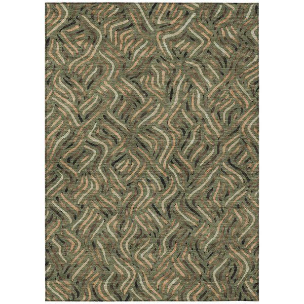 10' X 14' Olive Green And Copper Abstract Washable Indoor Outdoor Area Rug Homeroots Outdoor