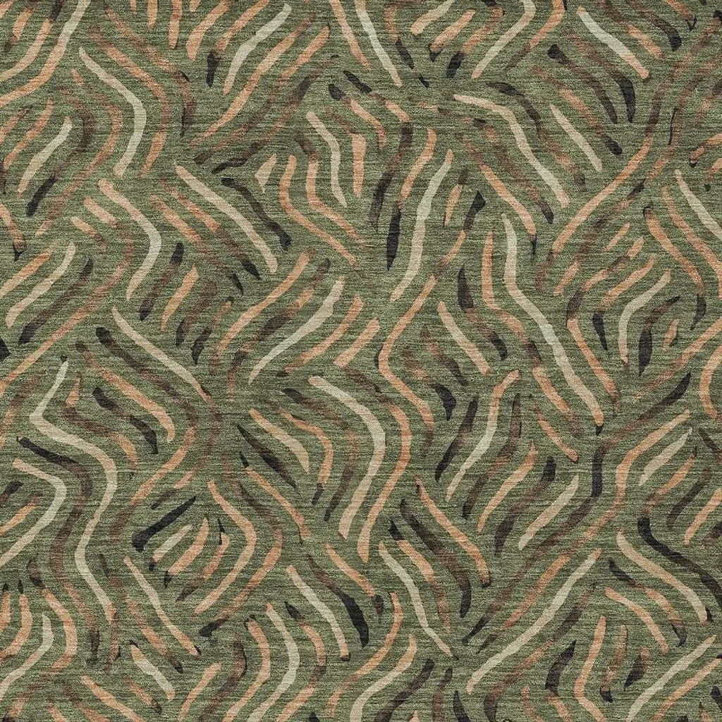 10' X 14' Olive Green And Copper Abstract Washable Indoor Outdoor Area Rug Homeroots Outdoor