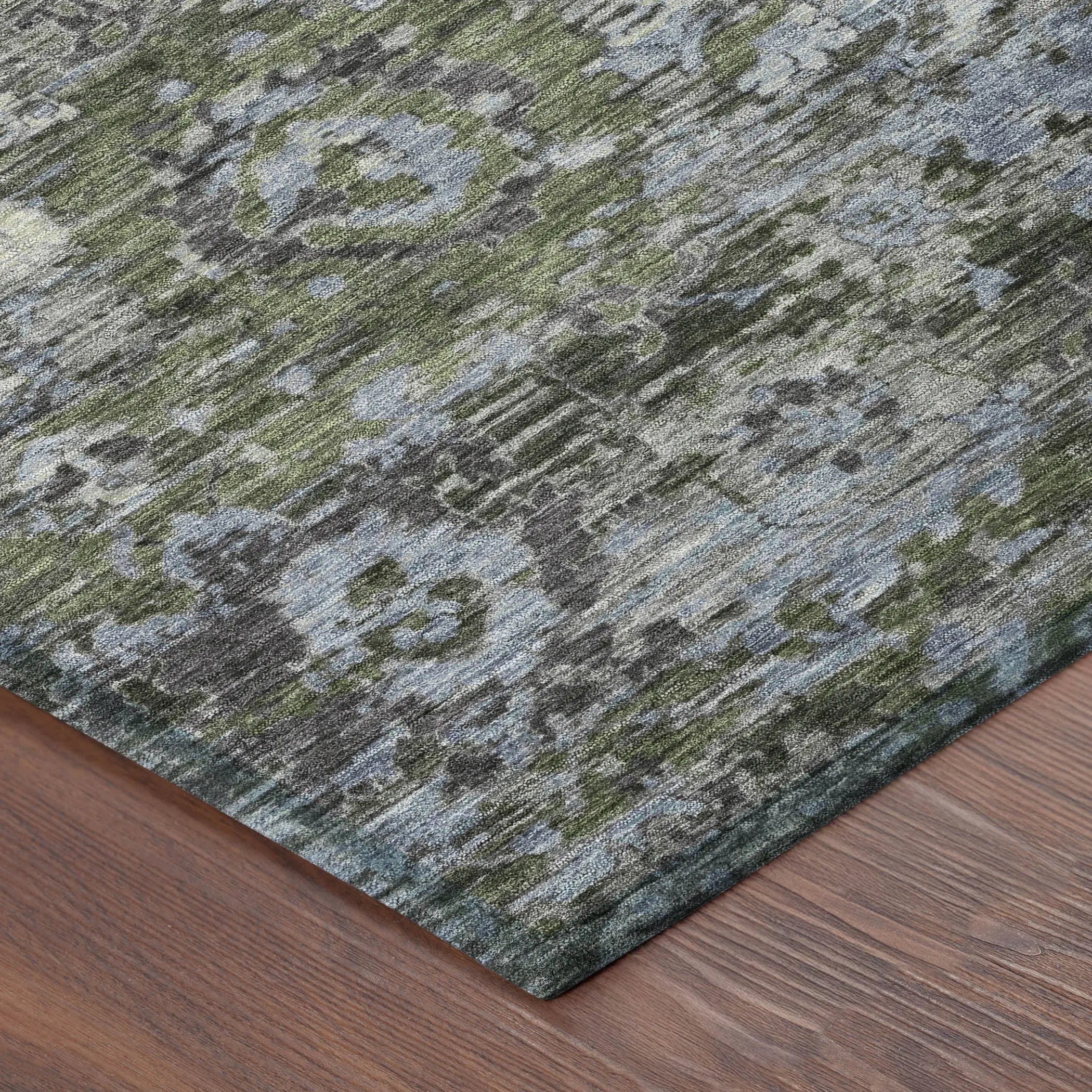 10' X 14' Olive Green And Denim Blue Floral Washable Indoor Outdoor Area Rug Homeroots Outdoor