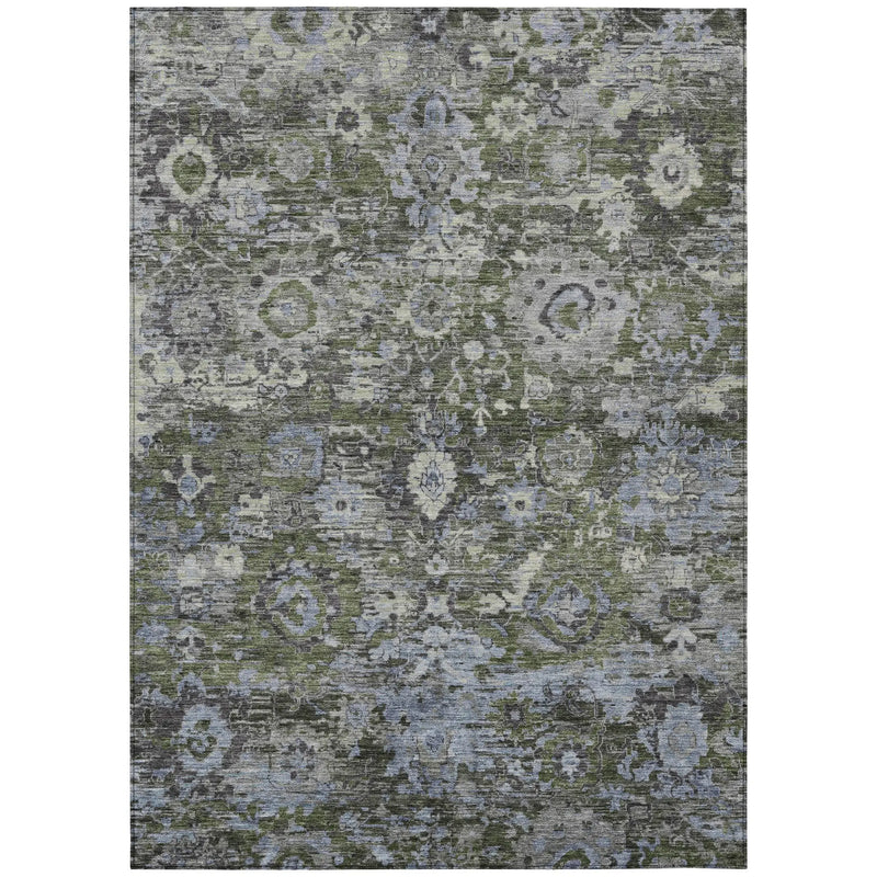 10' X 14' Olive Green And Denim Blue Floral Washable Indoor Outdoor Area Rug Homeroots Outdoor