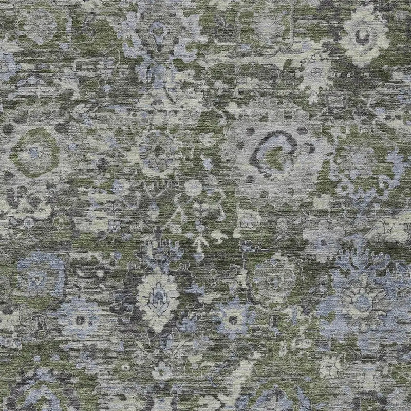10' X 14' Olive Green And Denim Blue Floral Washable Indoor Outdoor Area Rug Homeroots Outdoor