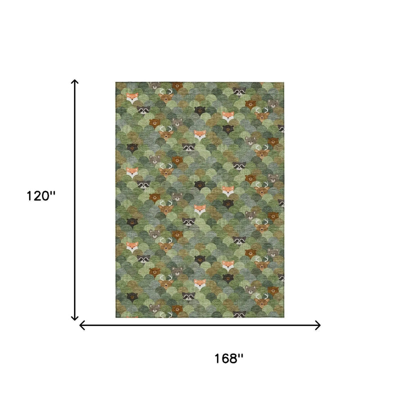 10' X 14' Olive Green And Fern Green Cactus Washable Indoor Outdoor Area Rug Homeroots Outdoor