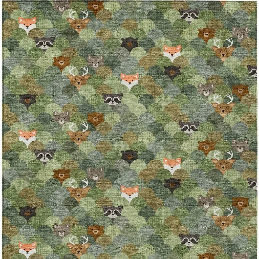 10' X 14' Olive Green And Fern Green Cactus Washable Indoor Outdoor Area Rug Homeroots Outdoor
