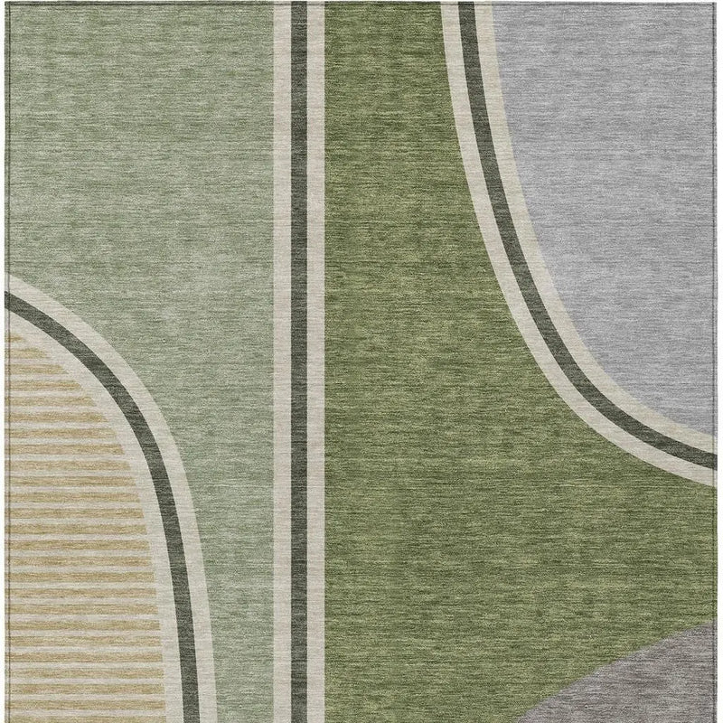 10' X 14' Olive Green And Fern Green Geometric Washable Indoor Outdoor Area Rug Homeroots Outdoor