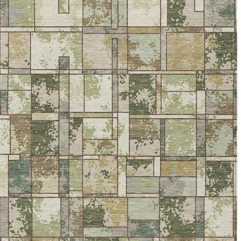 10' X 14' Olive Green And Fern Green Geometric Washable Indoor Outdoor Area Rug Homeroots Outdoor