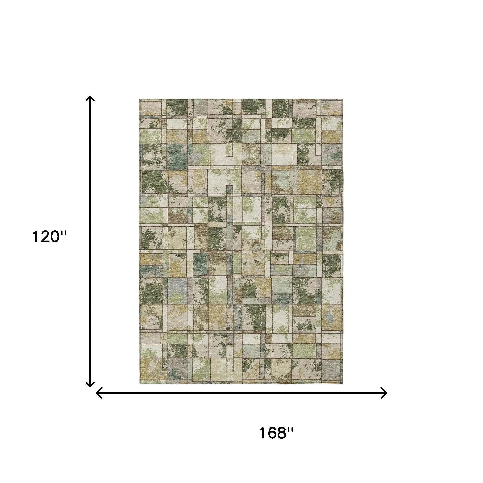 10' X 14' Olive Green And Fern Green Geometric Washable Indoor Outdoor Area Rug Homeroots Outdoor