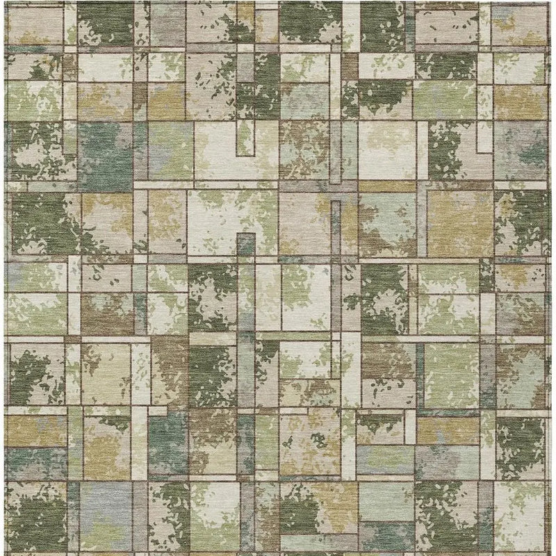 10' X 14' Olive Green And Fern Green Geometric Washable Indoor Outdoor Area Rug Homeroots Outdoor