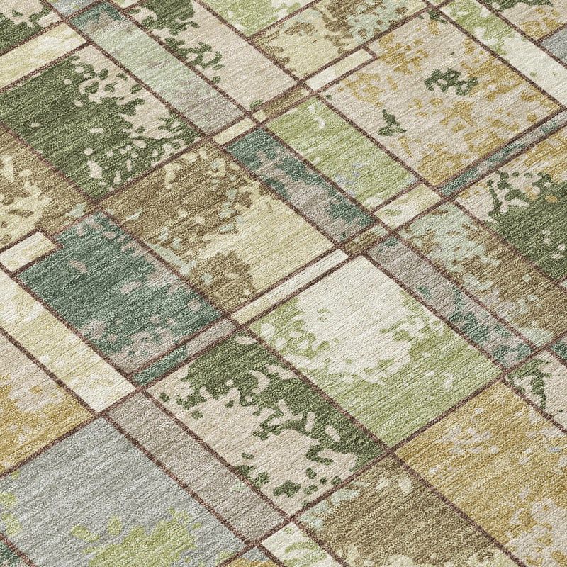 10' X 14' Olive Green And Fern Green Geometric Washable Indoor Outdoor Area Rug Homeroots Outdoor