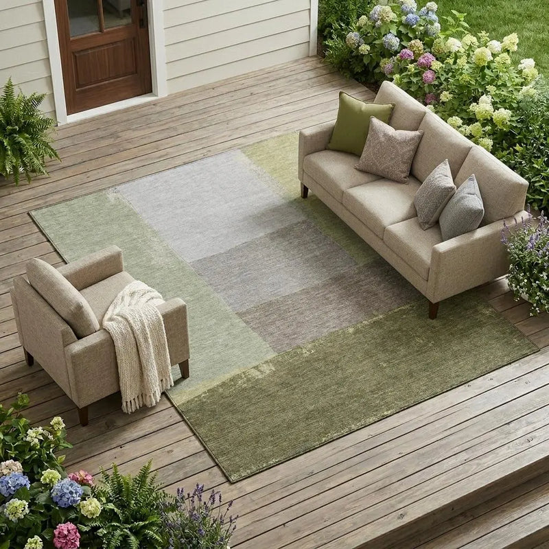 10' X 14' Olive Green And Fern Green Geometric Washable Indoor Outdoor Area Rug Homeroots Outdoor