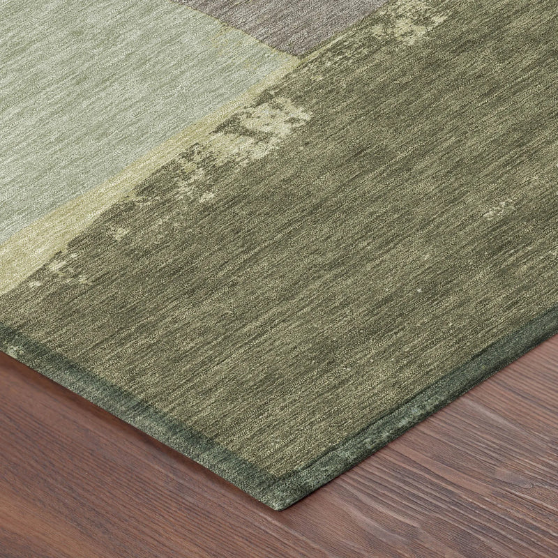 10' X 14' Olive Green And Fern Green Geometric Washable Indoor Outdoor Area Rug Homeroots Outdoor