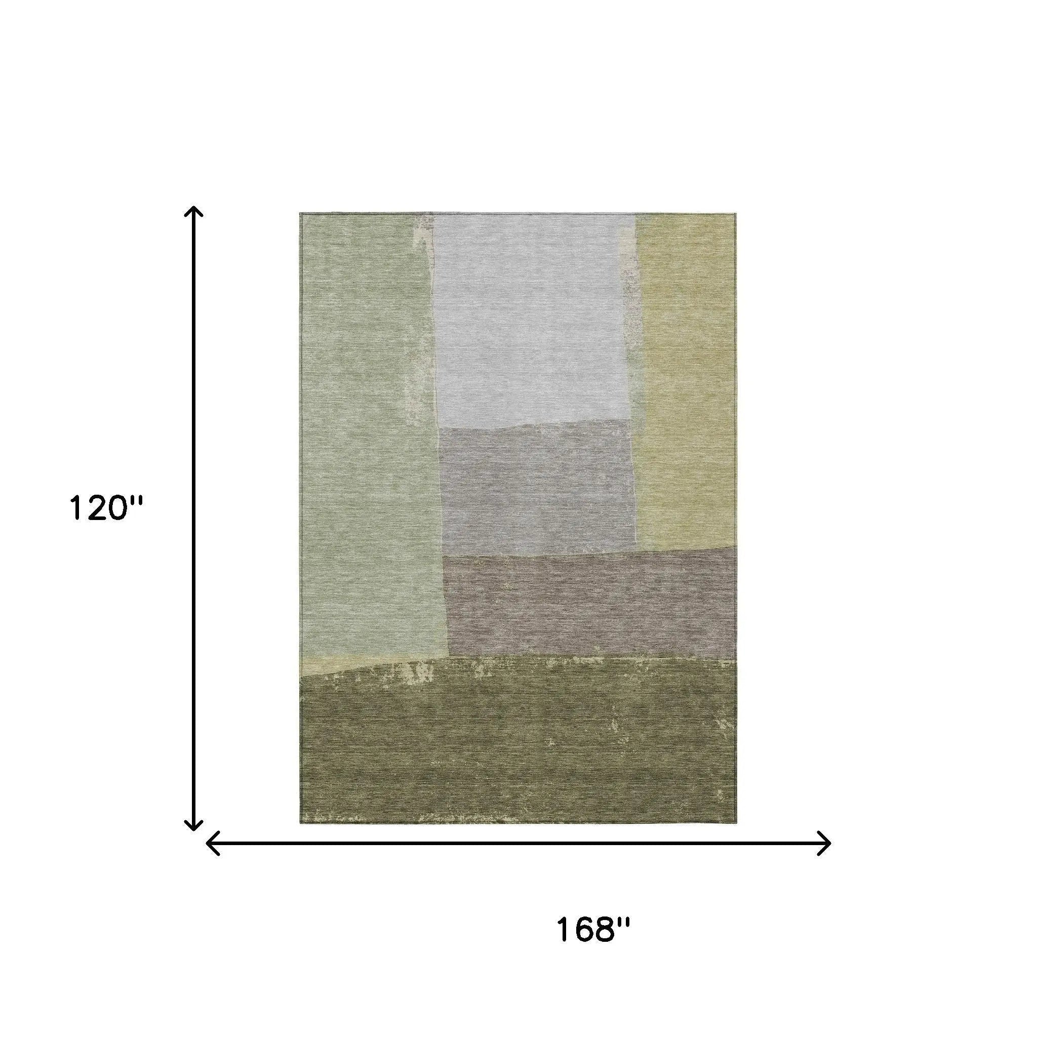 10' X 14' Olive Green And Fern Green Geometric Washable Indoor Outdoor Area Rug Homeroots Outdoor