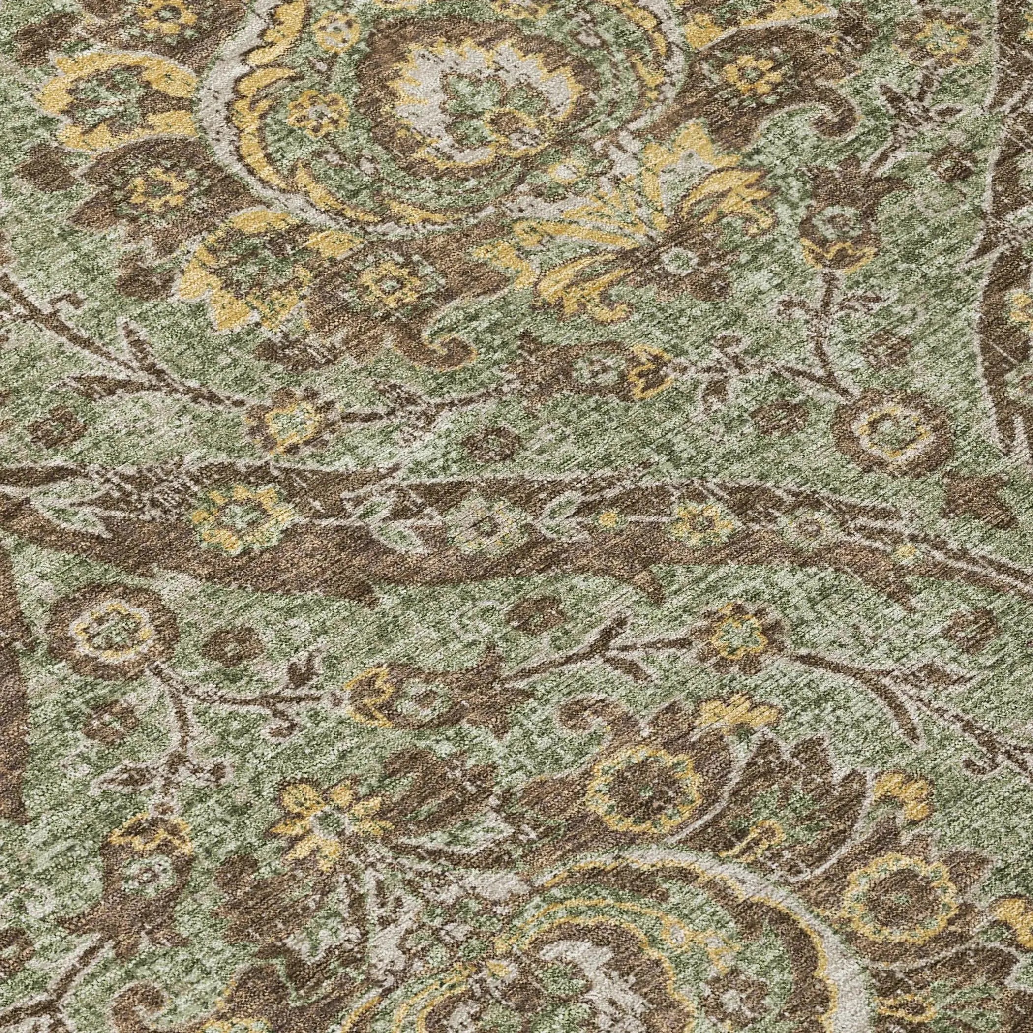 10' X 14' Olive Green And Granite Gray Floral Washable Indoor Outdoor Area Rug Homeroots Outdoor