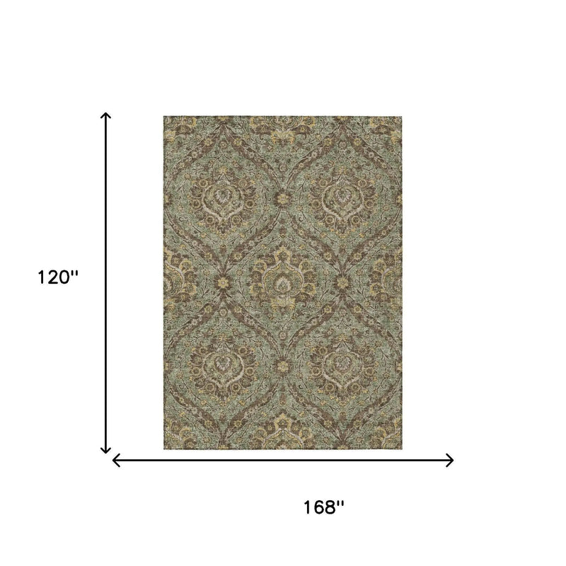 10' X 14' Olive Green And Granite Gray Floral Washable Indoor Outdoor Area Rug Homeroots Outdoor
