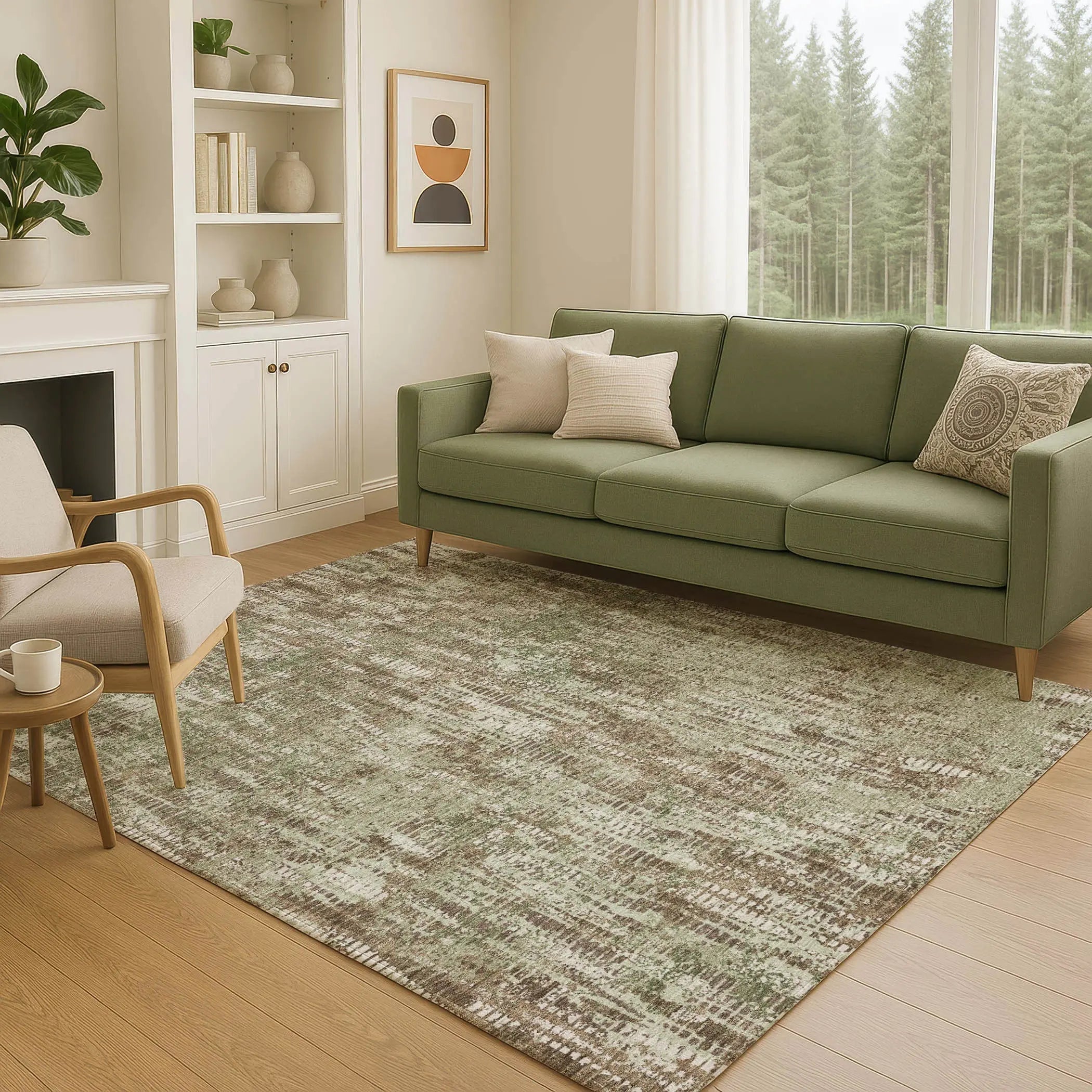 10' X 14' Olive Green And Graphite Abstract Washable Indoor Outdoor Area Rug Homeroots Outdoor
