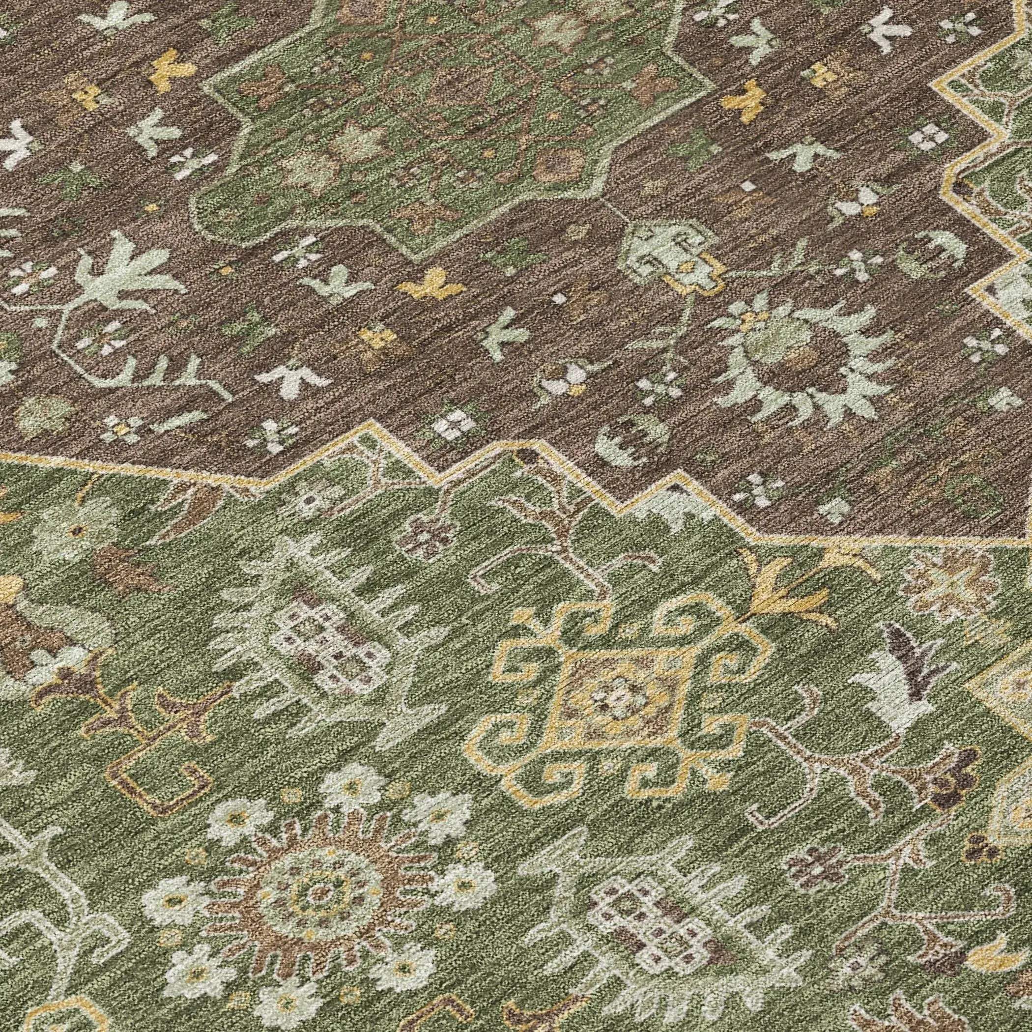10' X 14' Olive Green And Gray Medallion Washable Indoor Outdoor Area Rug Homeroots Outdoor