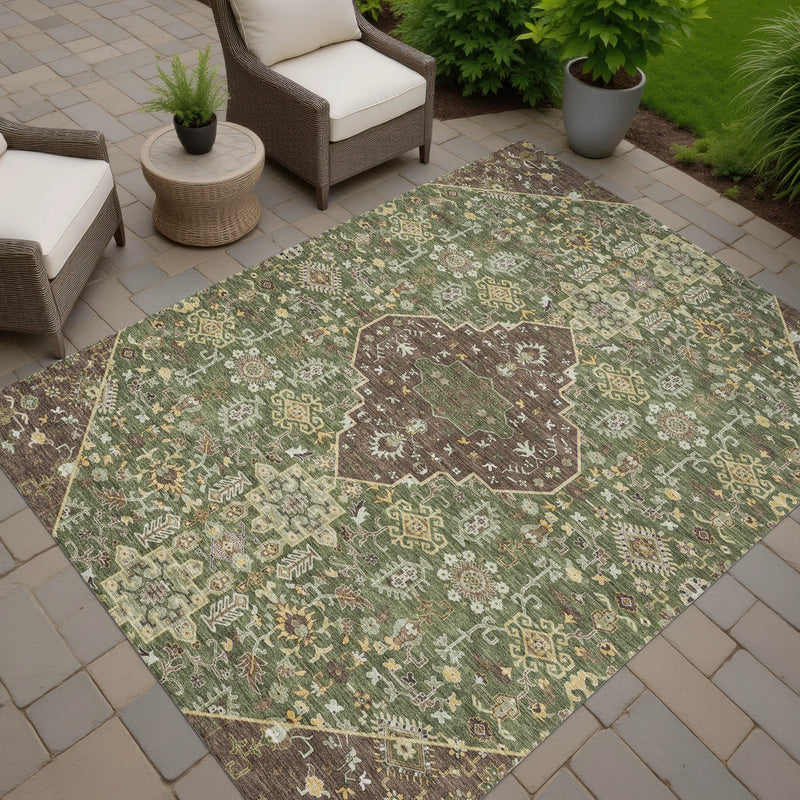 10' X 14' Olive Green And Gray Medallion Washable Indoor Outdoor Area Rug Homeroots Outdoor