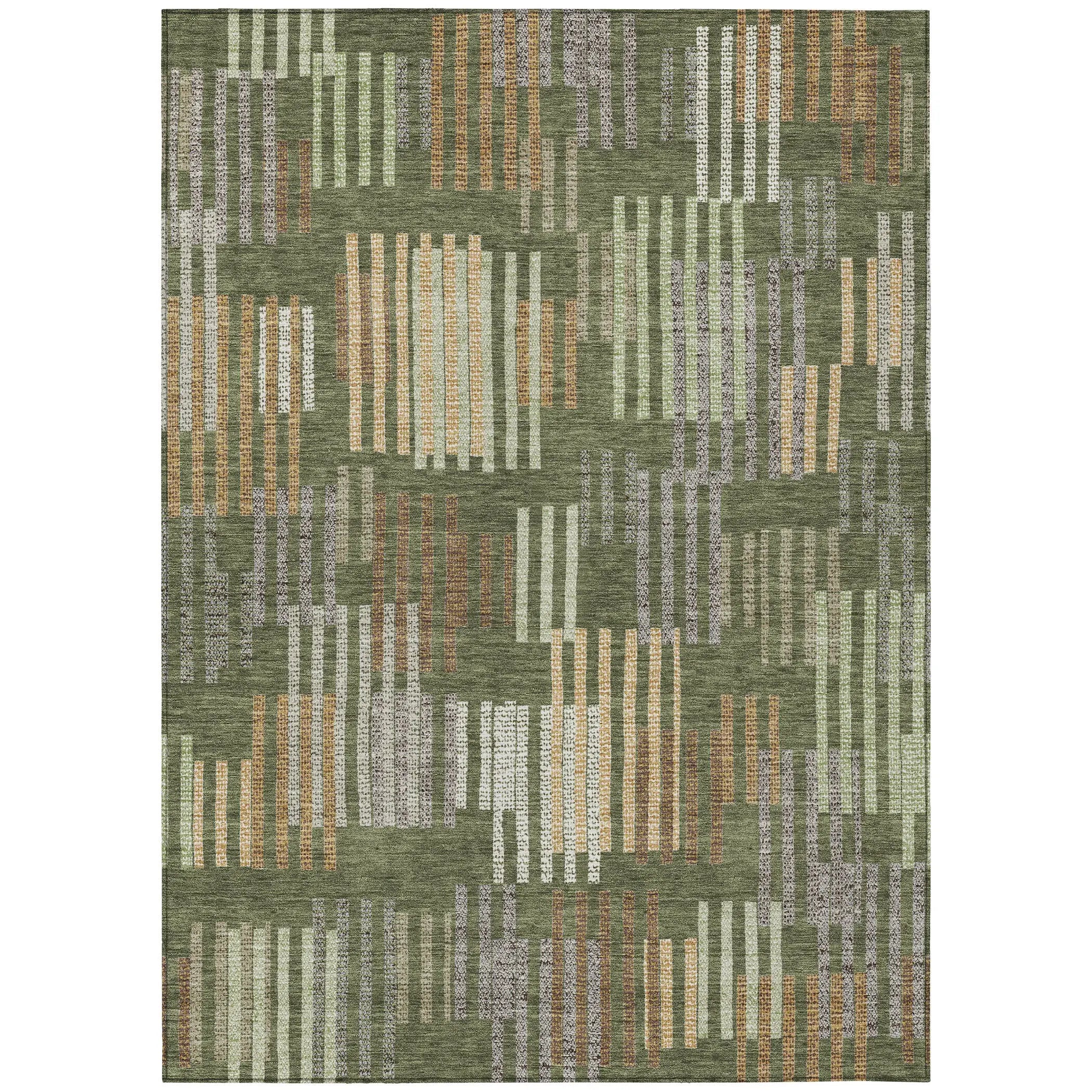 10' X 14' Olive Green And Gray Striped Washable Indoor Outdoor Area Rug Homeroots Outdoor