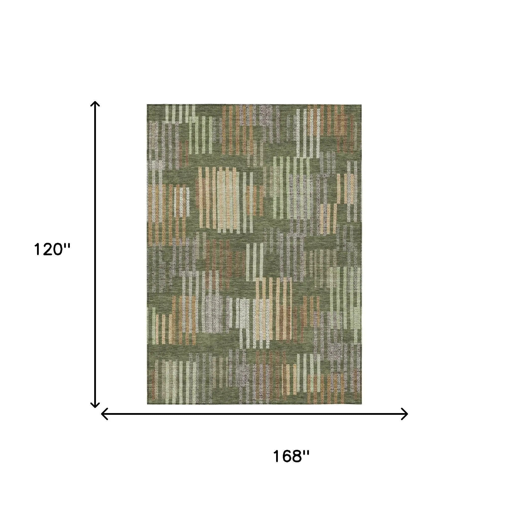 10' X 14' Olive Green And Gray Striped Washable Indoor Outdoor Area Rug Homeroots Outdoor