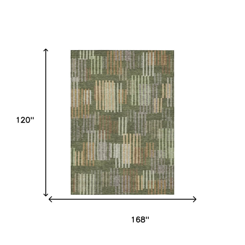 10' X 14' Olive Green And Gray Striped Washable Indoor Outdoor Area Rug Homeroots Outdoor