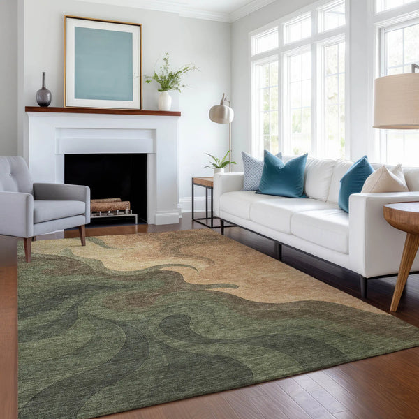 10' X 14' Olive Green And Green Abstract Washable Indoor Outdoor Area Rug Homeroots Outdoor