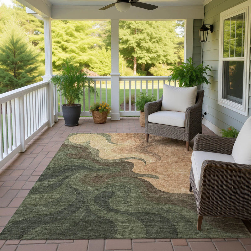 10' X 14' Olive Green And Green Abstract Washable Indoor Outdoor Area Rug Homeroots Outdoor