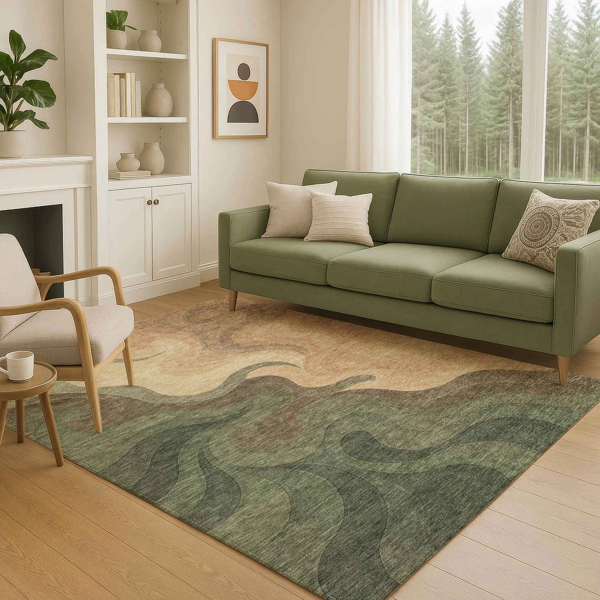 10' X 14' Olive Green And Green Abstract Washable Indoor Outdoor Area Rug Homeroots Outdoor