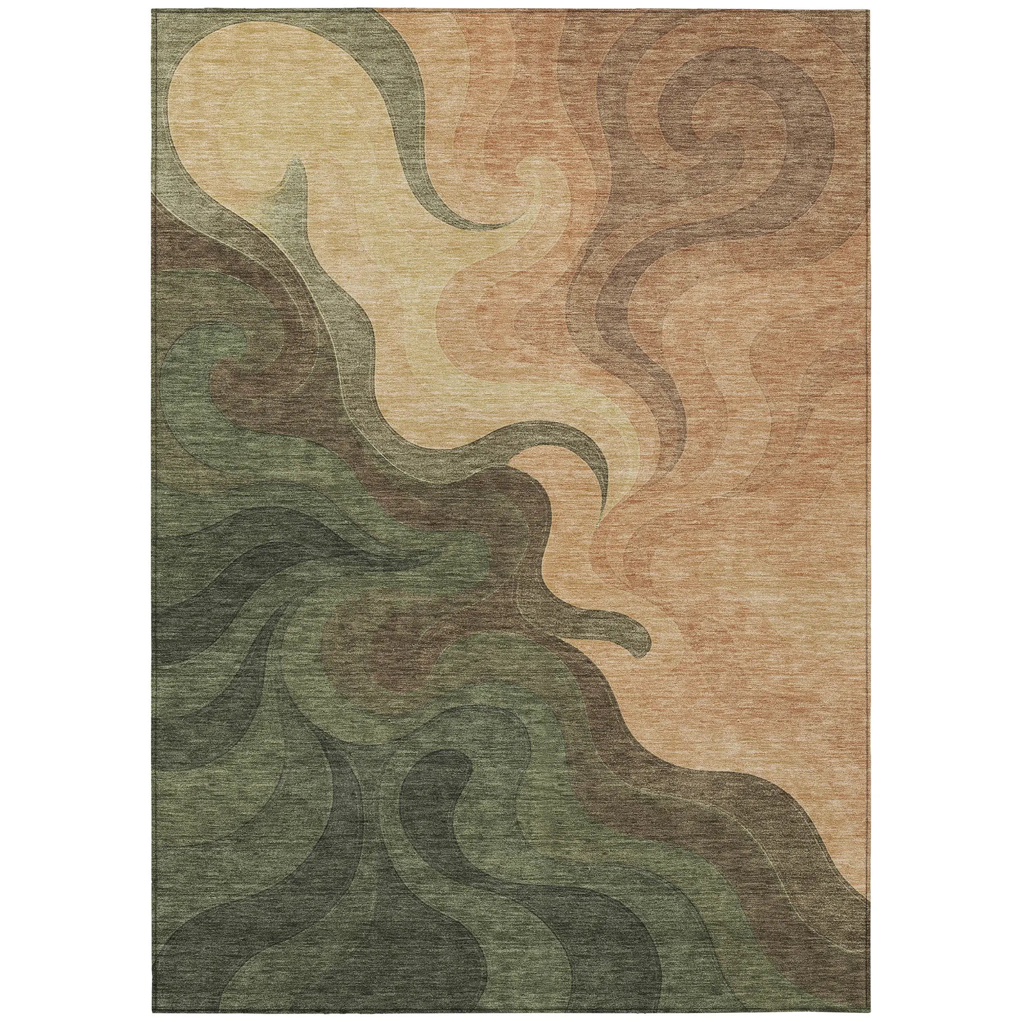 10' X 14' Olive Green And Green Abstract Washable Indoor Outdoor Area Rug Homeroots Outdoor