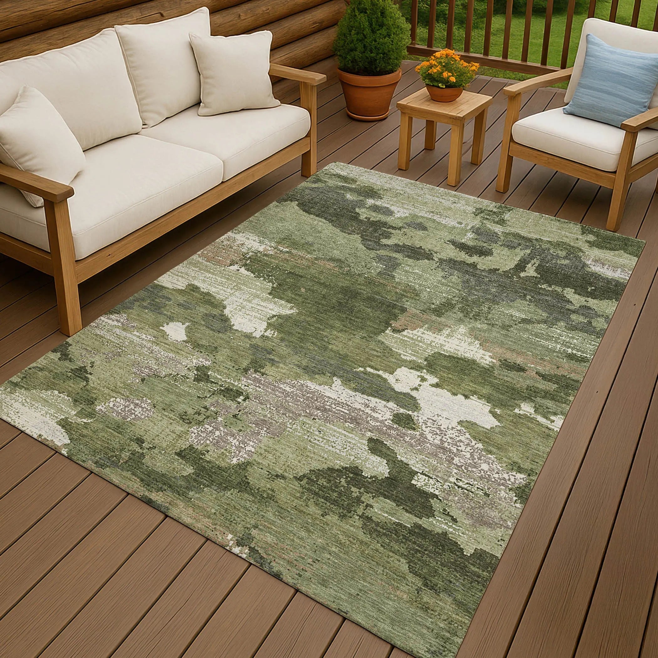 10' X 14' Olive Green And Green Abstract Washable Indoor Outdoor Area Rug Homeroots Outdoor