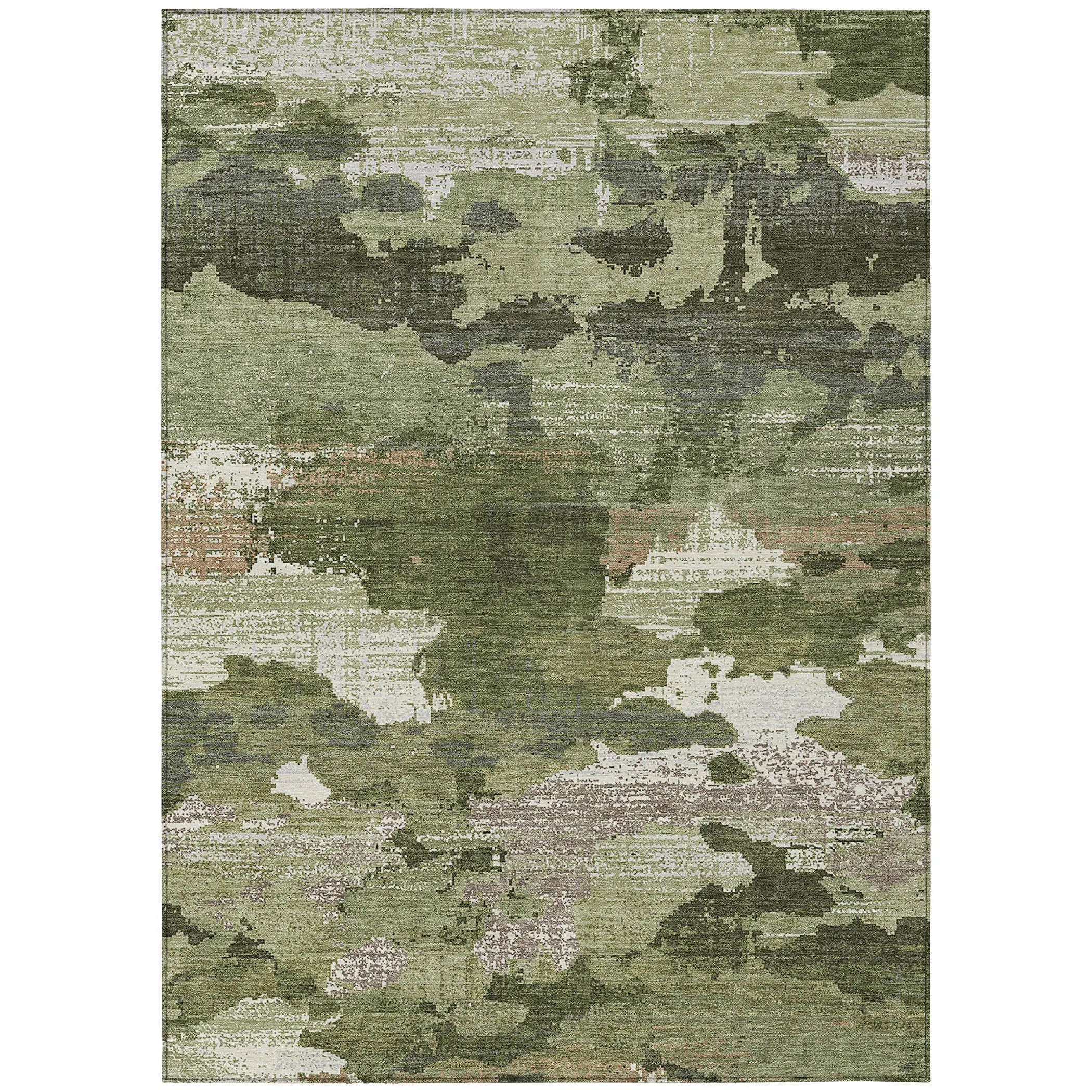 10' X 14' Olive Green And Green Abstract Washable Indoor Outdoor Area Rug Homeroots Outdoor