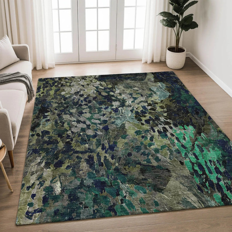 10' X 14' Olive Green And Green Abstract Washable Indoor Outdoor Area Rug Homeroots Outdoor