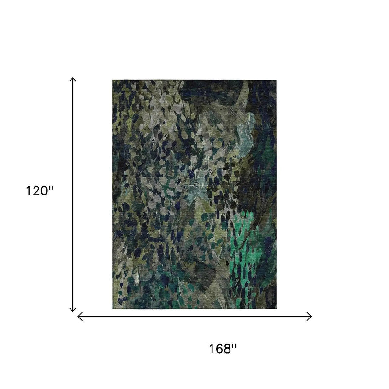 10' X 14' Olive Green And Green Abstract Washable Indoor Outdoor Area Rug Homeroots Outdoor