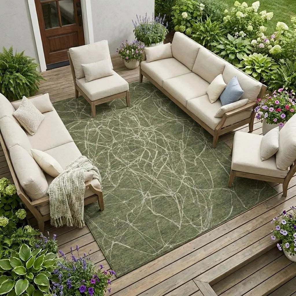 10' X 14' Olive Green And Green Abstract Washable Indoor Outdoor Area Rug Homeroots Outdoor