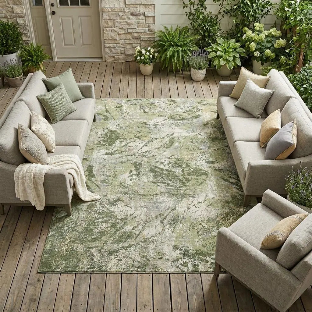 10' X 14' Olive Green And Green Abstract Washable Indoor Outdoor Area Rug Homeroots Outdoor