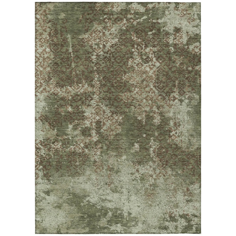 10' X 14' Olive Green And Green Abstract Washable Indoor Outdoor Area Rug Homeroots Outdoor