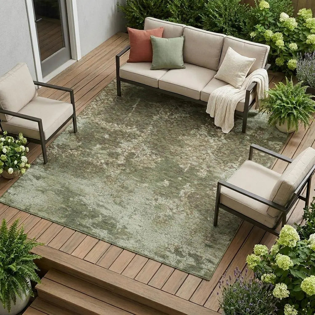 10' X 14' Olive Green And Green Abstract Washable Indoor Outdoor Area Rug Homeroots Outdoor