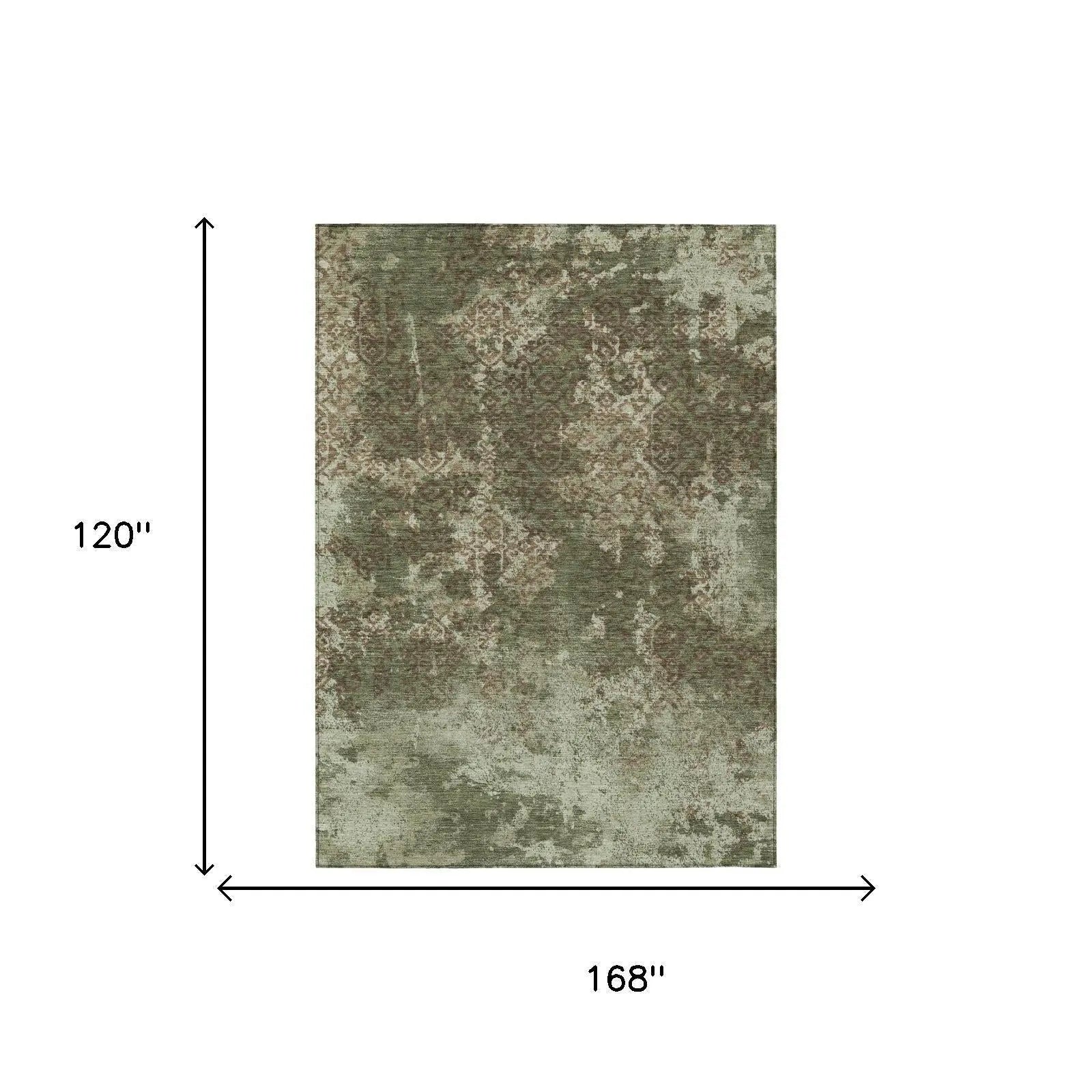10' X 14' Olive Green And Green Abstract Washable Indoor Outdoor Area Rug Homeroots Outdoor