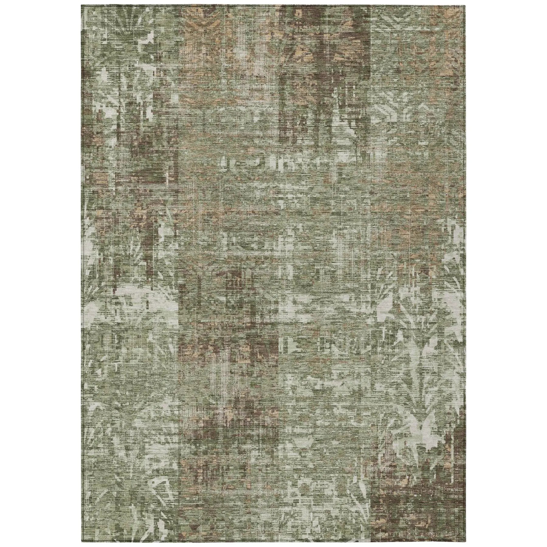 10' X 14' Olive Green And Green Abstract Washable Indoor Outdoor Area Rug Homeroots Outdoor