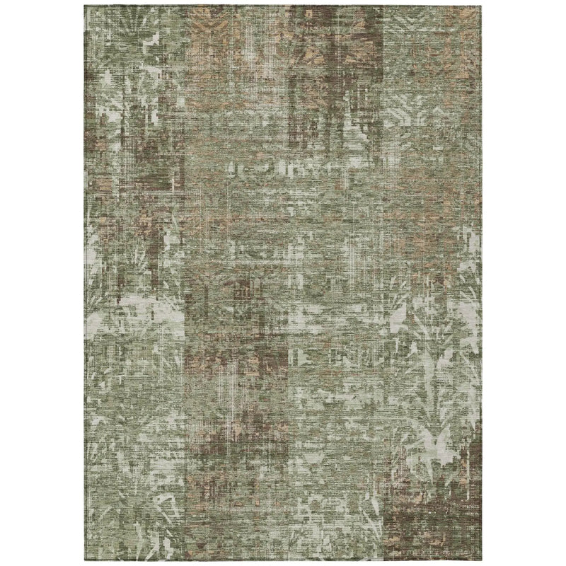 10' X 14' Olive Green And Green Abstract Washable Indoor Outdoor Area Rug Homeroots Outdoor