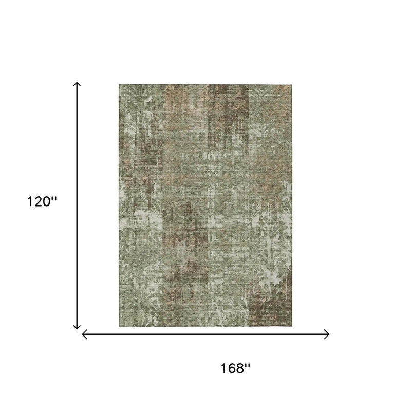 10' X 14' Olive Green And Green Abstract Washable Indoor Outdoor Area Rug Homeroots Outdoor