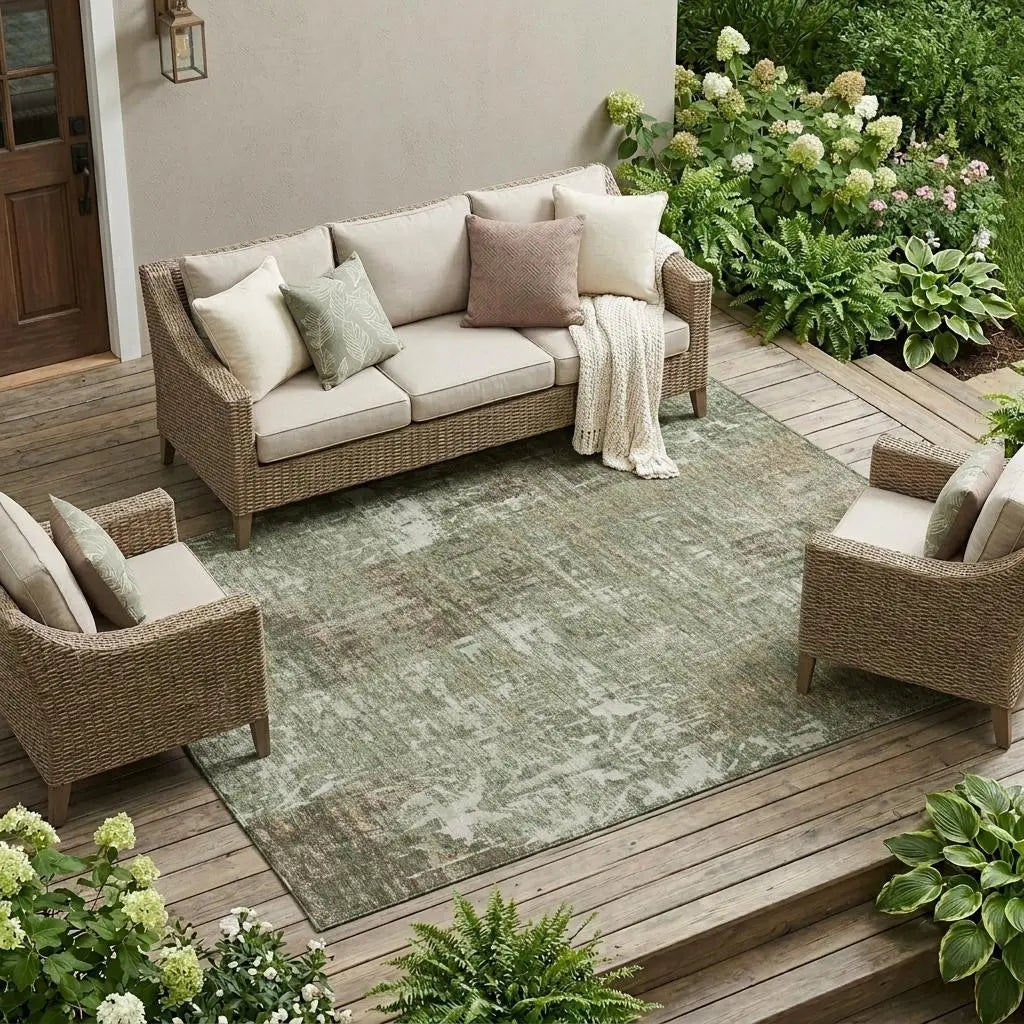 10' X 14' Olive Green And Green Abstract Washable Indoor Outdoor Area Rug Homeroots Outdoor