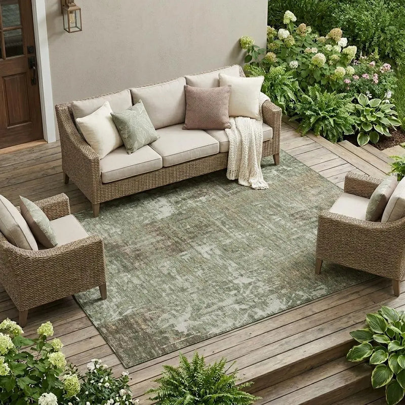 10' X 14' Olive Green And Green Abstract Washable Indoor Outdoor Area Rug Homeroots Outdoor