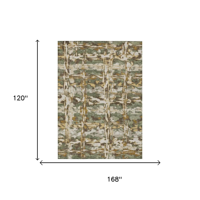 10' X 14' Olive Green And Green Abstract Washable Indoor Outdoor Area Rug Homeroots Outdoor