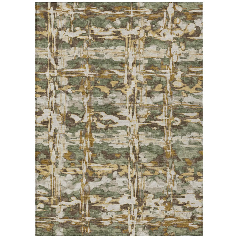 10' X 14' Olive Green And Green Abstract Washable Indoor Outdoor Area Rug Homeroots Outdoor