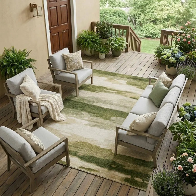 10' X 14' Olive Green And Green Abstract Washable Indoor Outdoor Area Rug Homeroots Outdoor