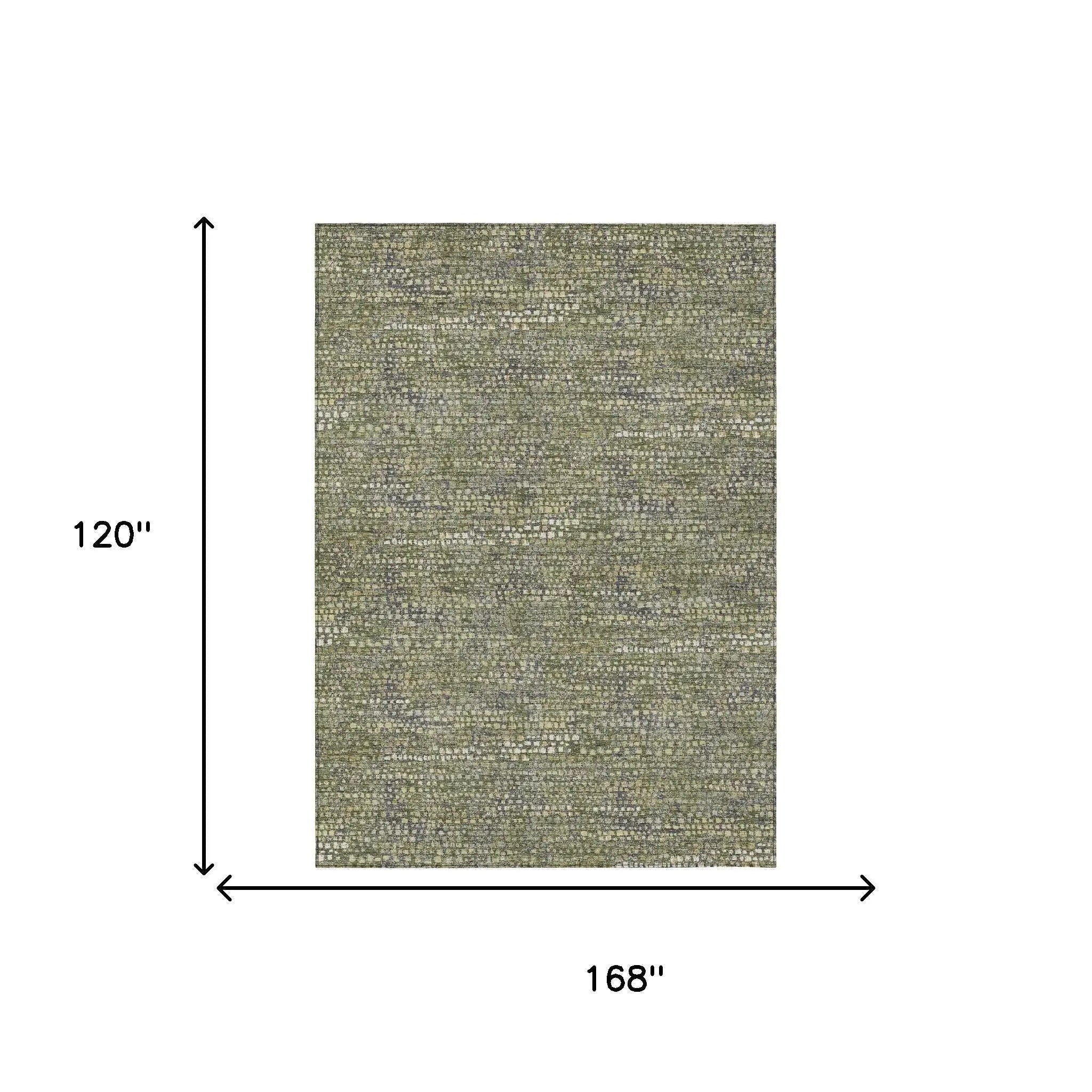 10' X 14' Olive Green And Green Abstract Washable Indoor Outdoor Area Rug Homeroots Outdoor