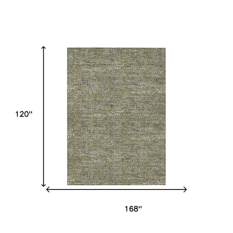 10' X 14' Olive Green And Green Abstract Washable Indoor Outdoor Area Rug Homeroots Outdoor