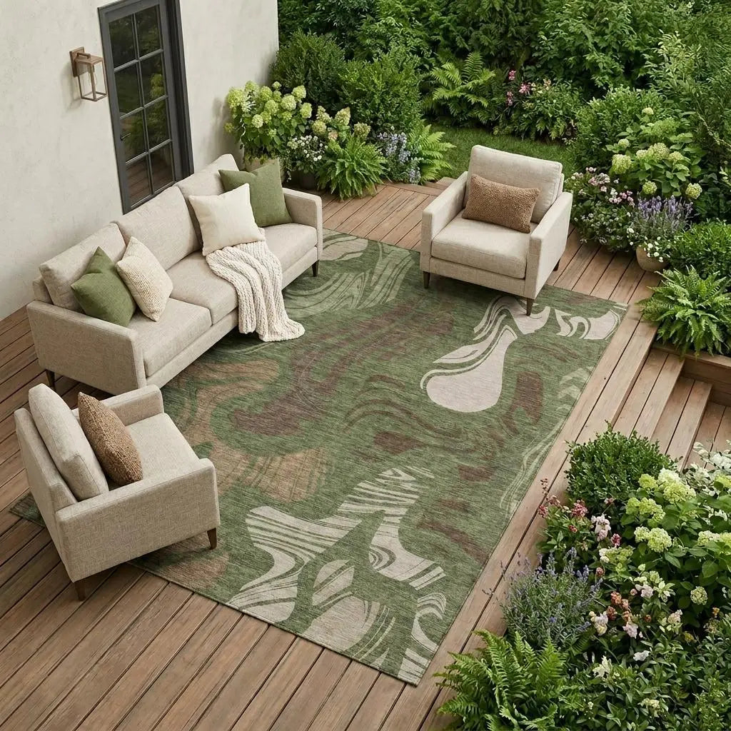 10' X 14' Olive Green And Green Abstract Washable Indoor Outdoor Area Rug Homeroots Outdoor