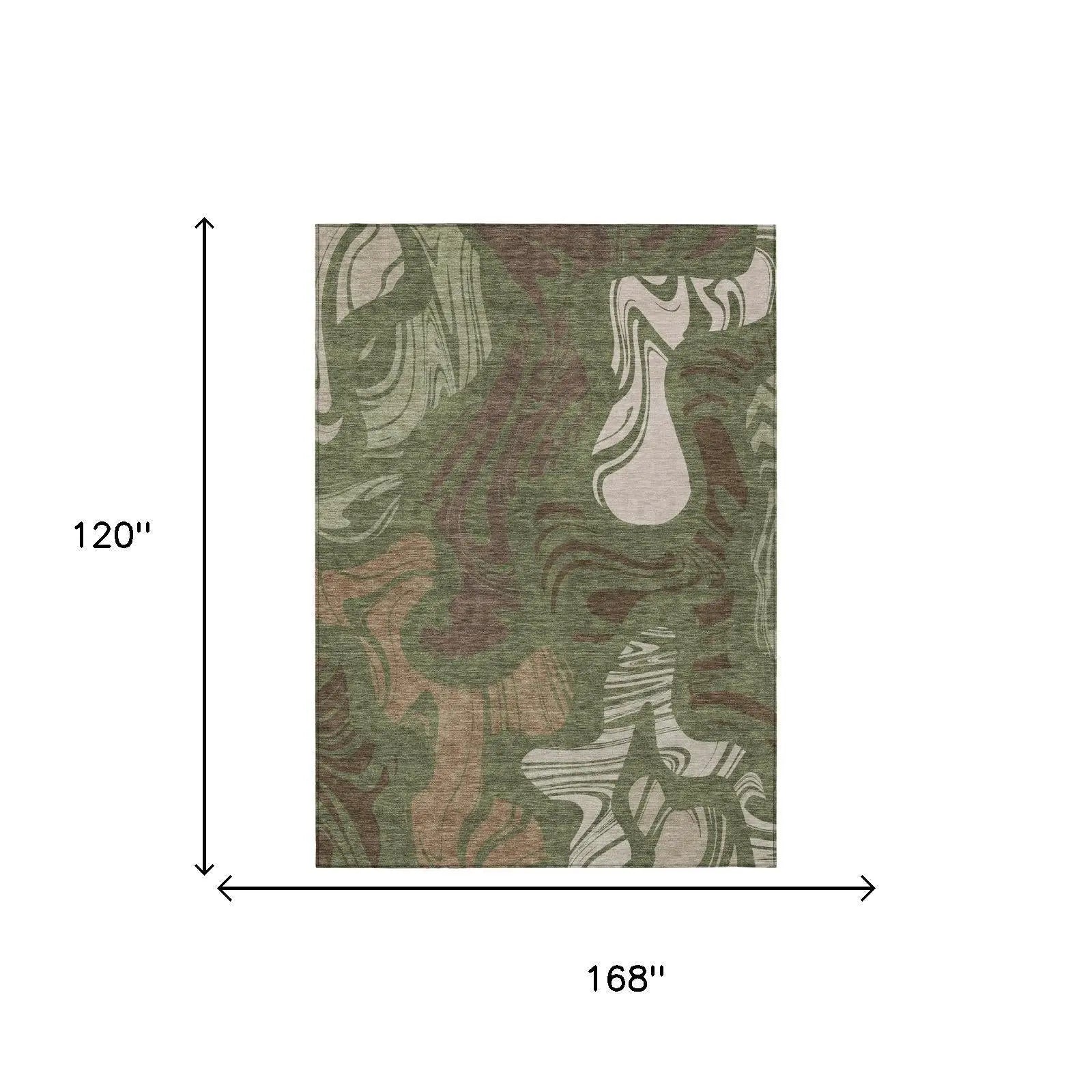 10' X 14' Olive Green And Green Abstract Washable Indoor Outdoor Area Rug Homeroots Outdoor